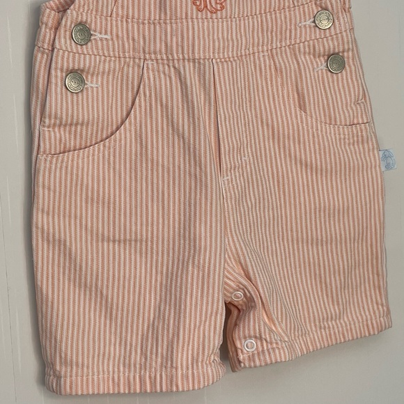 Covington Kids Striped Embroidered Shortalls Peach Cotton Denim Unisex 12M - Picture 4 of 14